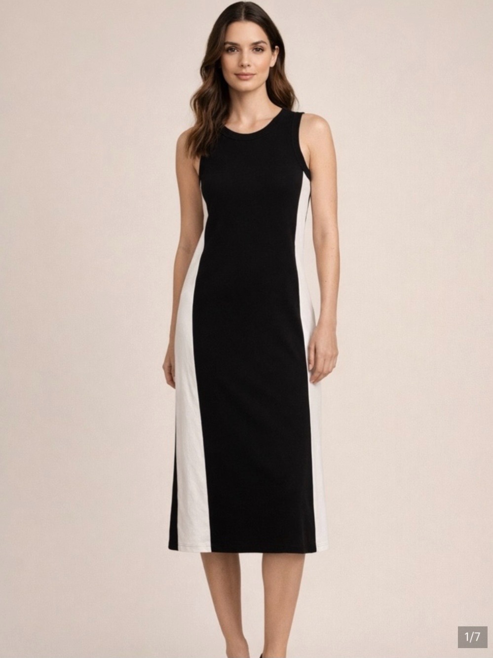 RAG & BONE Sam Black White Ribbed Sleeveless Slit Pencil Midi Dress Size S